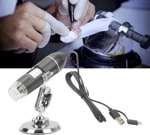 Miniatura 7 de Ciciglow Microscopio digital portátil de mano, 50-1600X con LED ajustable y soporte, USB para teléfono móvil Android portátil