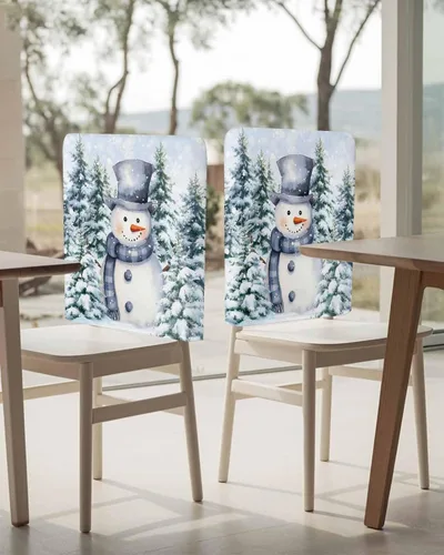 Miniatura 4 de Paquete de 4 fundas para respaldo de silla de muñeco de nieve de Navidad azul para sillas de comedor, lavables y extraíbles, protector de silla