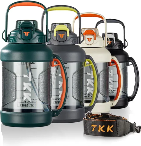Miniatura 9 de TKK Botella deportiva de medio galón con popote y tapa 2 en 1, apta para lavavajillas, sin BPA, a prueba de fugas, botella de plástico Tritan