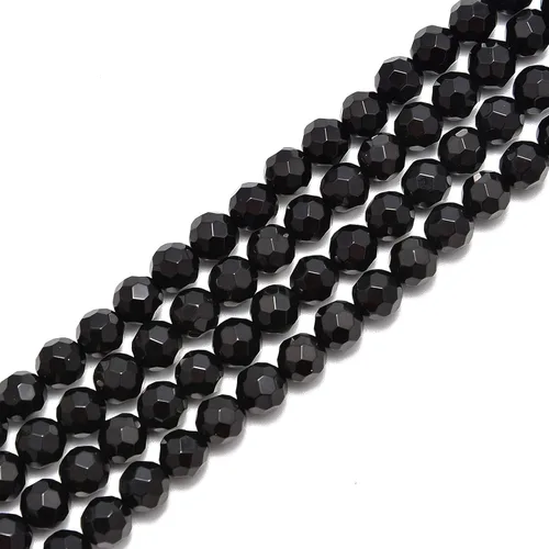 Miniatura 2 de JM Design Cuentas de piedras preciosas sueltas redondas y facetadas grandes de ónix negro, tamaño 0.315 in, 15.5 pulgadas, hebra para fabricación