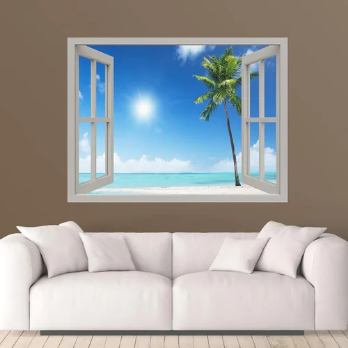 IDEA4WALL Adhesivo mural removible para pared, arena blanca tropical, playa, orilla, palmera, naturaleza, desierto, fotografía, arte moderno,
