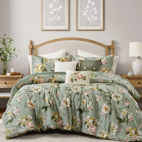 Miniatura 10 de Juego de edredón Queen de Madison Park, edredón reversible vintage floral tamaño Queen, para todas las estaciones, edredón alternativo de plumón