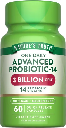 Nature's Truth Cápsulas de probióticos | 3 mil millones de UFC | 60 unidades | para hombres y mujeres | 14 cepas | Suplemento sin OMG y sin gluten