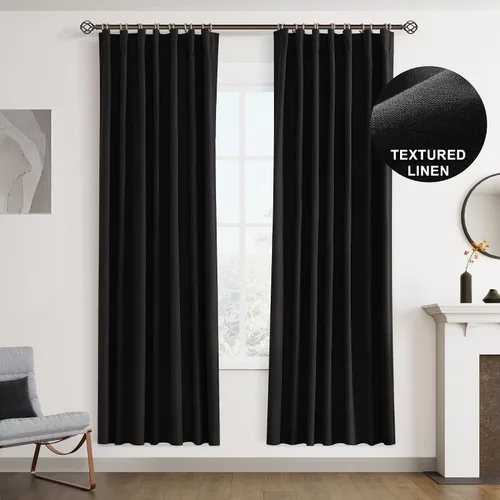 Miniatura 72 de Joywell 2 cortinas opacas 100%, lino, beige natural, trabillas traseras/cinta con ganchos, aislantes, de dormitorio, comedor, sala, puerta corrediza
