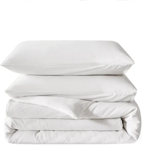 Miniatura 9 de BFS HOME Funda de edredón de lino tamaño King, mezcla de lino de algodón suave y transpirable, juego de ropa de cama de 3 piezas con 2 fundas