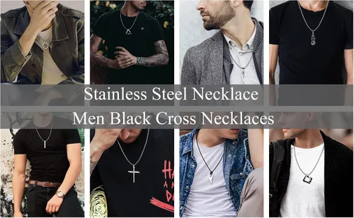Miniatura 7 de FIASASO Juego de 12 collares con dije de acero inoxidable para hombre, collar gótico genial, cruz gótica, placa de perro Yin Yang, triangular, juego