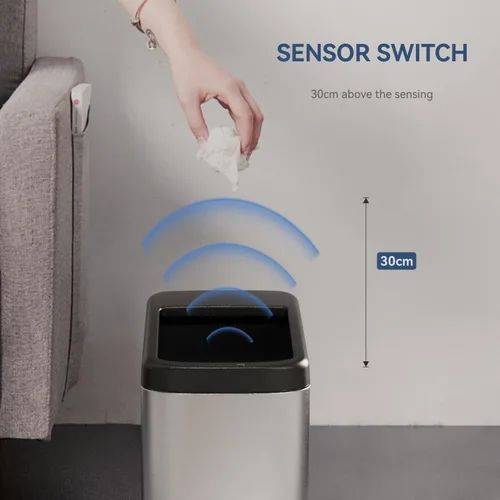 Miniatura 3 de ELLO&ALLO Bote de basura de cocina de 13 galones con tapa enrollable, sensor de movimiento automático sin contacto, cubo de basura rectangular
