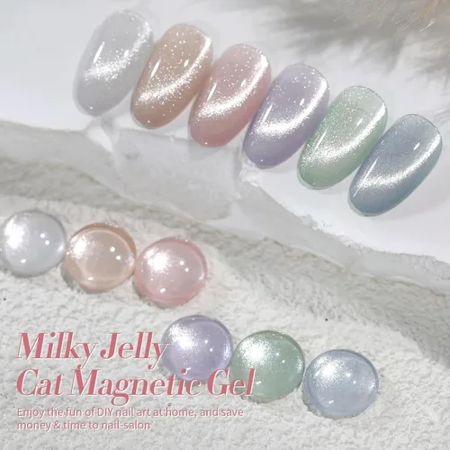 Miniatura 6 de Born Pretty Esmalte de uñas de gel de ojo de gato magnético, esmalte de gel pastel lechoso magnético azul pastel verde púrpura rosa nude plateado