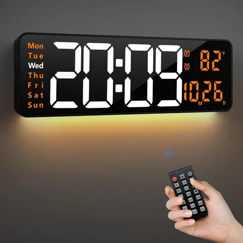 Miniatura 9 de LEIKE Reloj de pared digital grande de 16.2 pulgadas con control remoto, LED grande, alarma dual, 8 colores RGB, brillo automático, fecha, DST Negro