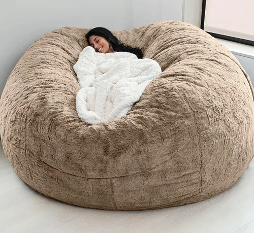 Miniatura 16 de Funda para silla tipo puf de piel gigante para niños y adultos, (sin relleno), muebles de sala de estar, grande, redondo, suave, esponjoso, de piel