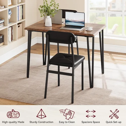 Miniatura 3 de Mesa de comedor de cocina y sillas tapizadas para 4, mesa rectangular de madera para 4 asientos, juego de comedor industrial de 5 piezas