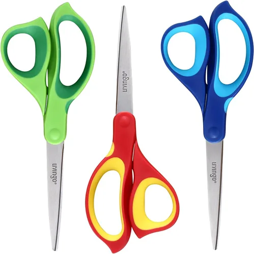 LIVINGO Tijeras para zurdos multiusos, paquete de 3 tijeras afiladas de acero inoxidable de 8.5 pulgadas para adultos, para escuela, oficina, hogar,