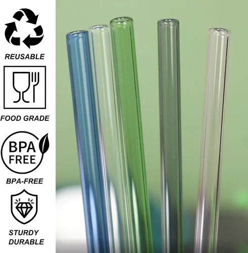 Miniatura 3 de Popote de Repuesto Compatible con Vasos Stanley de 40 oz, 4 Piezas Popotes Reutilizables con Cepillo de Limpieza, Popote Largo de Vidrio para Verde