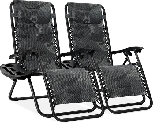 Miniatura 63 de Best Choice Products - Juego de 2 sillas reclinables y ajustables de malla y acero, sillas con sensación gravedad cero con cojines y bandejas