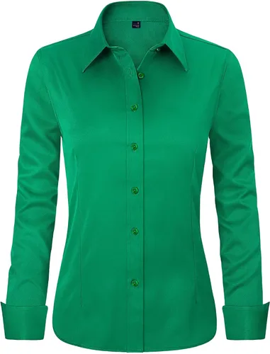 Miniatura 12 de J.VER - Camisas de vestir para mujer, diseño de manga larga, con botones, antiarrugas, blusa de trabajo unicolor