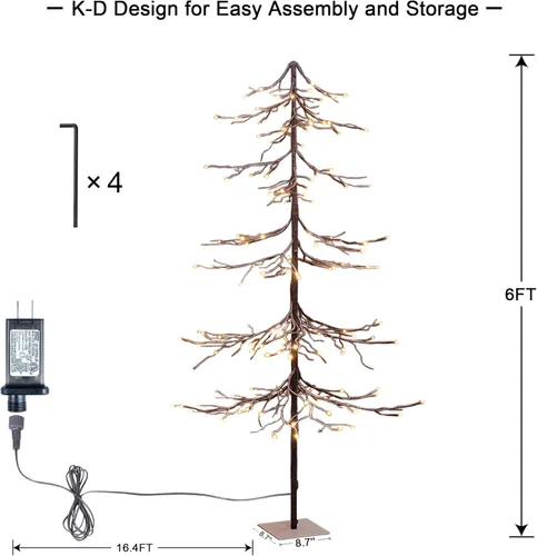 Miniatura 5 de Árbol de nieve iluminado de 6 pies, árbol artificial de 144 LED para decoración interior y exterior del hogar, patio, Navidad, boda, festival