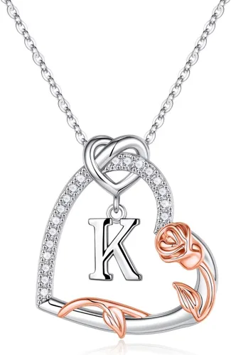 Regalos para el día de San Valentín para ella, collares con inicial de corazón de rosa, regalos para mujeres, adolescentes, niñas, collar con dije