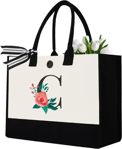 Miniatura 14 de Initial Canvas Tote Bag, Monogrammed Tote Bags Suitable for Mother's Day Wedding Beach