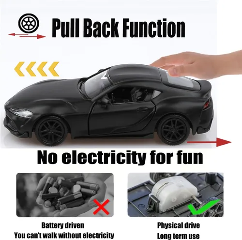Miniatura 5 de TOKAXI Modelos de autos Toyota Supra a escala 1/36 2020, auto de juguete Toyota con tracción trasera, regalos de autos para niños y niñas (negro)