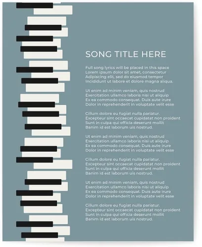Piano Keys Custom Songs Lyric Wall Art Print, Personalized Music Poster For Gallery Wall (Blue 11x14" Unframed Print)