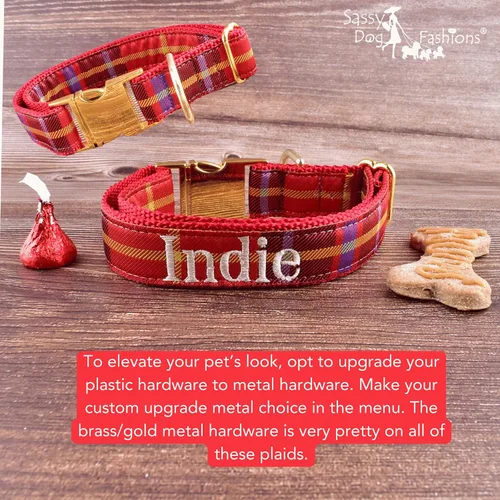 Miniatura 6 de Collar de perro bordado personalizado a cuadros, collares de tartán, nombres para perros pequeños, medianos y grandes