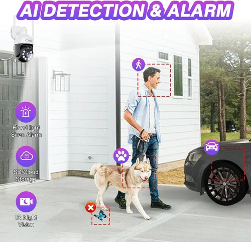 Miniatura 3 de CKK Cámara de doble lente de 2 MP, WiFi inalámbrica de 2.4/5 GHz, cámaras de seguridad para exteriores Plug & Play para zoom de 10X Pane Tilt 360°