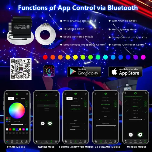 Miniatura 2 de AKEPO Luces de fibra óptica de 12 W parpadeantes+meteorito 2 en 1 con control de aplicación Starlight, 300 piezas x 0.03 pulgadas x 9.8 pies+240