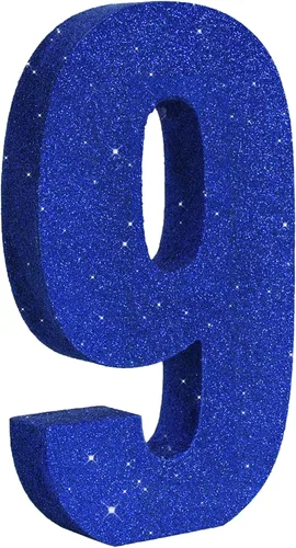 Miniatura 11 de TONIFUL Centro de mesa de madera número 0 con purpurina azul de 7.8 pulgadas, decoración de fiesta de cumpleaños azul, dígito 0 para cumpleaños
