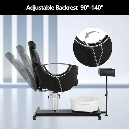 Miniatura 3 de Silla de pedicura giratoria de 360° con taburete y baño de pies de masaje, estación de pedicura hidráulica de altura ajustable sin plomería