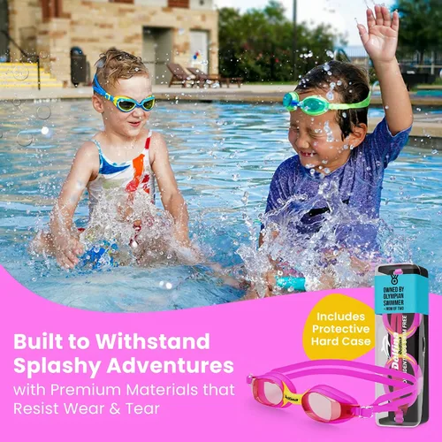 Miniatura 4 de Delfina Gafas de natación para niños de 2 a 7 años, cómodas, sin fugas, antivaho para niños para nadar rosado & azul