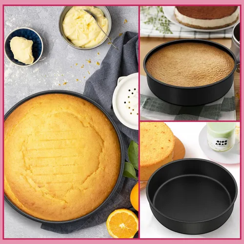 Miniatura 4 de E-far Juego de 4 moldes para pasteles (4 pulgadas/6 pulgadas/8 pulgadas/9½ pulgadas), moldes redondos antiadherentes para tartas de cumpleaños