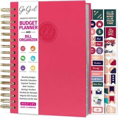 Miniatura 24 de GoGirl Planificador de presupuesto y organizador mensual de facturas, libro financiero mensual con bolsillos. Cuaderno de seguimiento de gastos