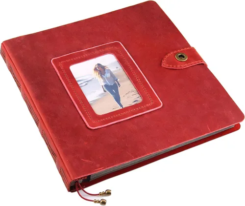 Miniatura 10 de Álbum de fotos de cuero con páginas autoadhesivas, álbum de fotos de cuero a mano, álbum familiar de boda, capacidad para fotos de 3 x 5, 4 x 6, 5 x