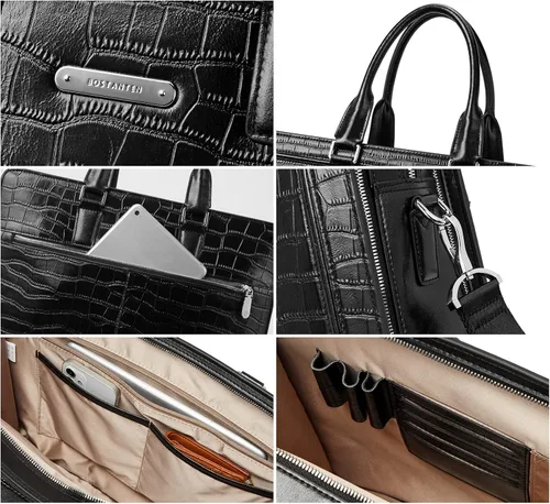 Miniatura 5 de BOSTANTEN Maletín de cuero genuino para mujer, bolso vintage de negocios de 15.6 pulgadas, bolso bandolera para laptop