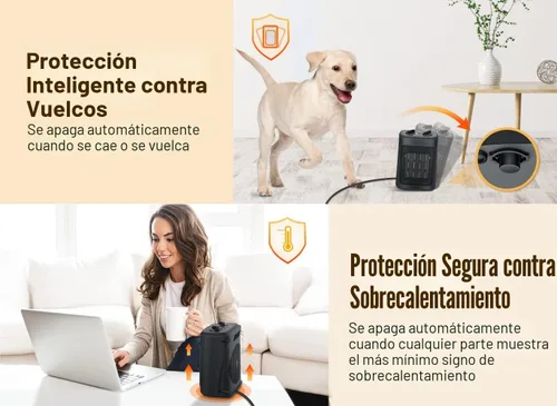 Miniatura 5 de Calentador de espacio, calentadores eléctricos portátiles de 1500 W para interiores con termostato, pequeño calentador de habitación de cerámica