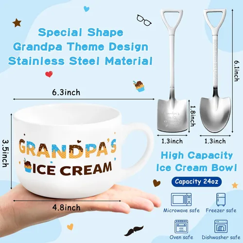 Miniatura 2 de R HORSE Juego de tazón de helado para abuelo, tazón de helado grabado con cuchara pala y tarjeta "Mejor abuelo de la historia", kit de vajilla