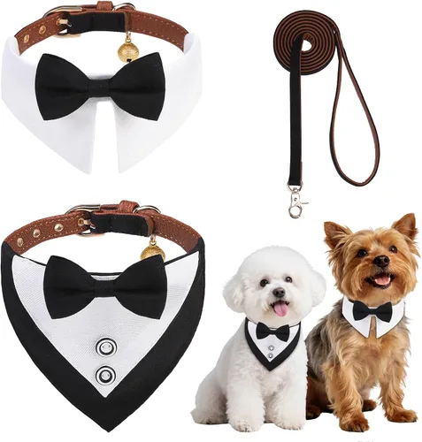 Miniatura 10 de BINGPET Juego de collar y correa para perros pequeños, collar y correa ajustable a cuadros para perros machos y hembras, bonito juego de collar Azul