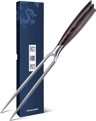 HOSHANHO Tenedor de carne de 7 pulgadas, tenedor afilado de doble punta para carne, tenedor profesional japonés de acero inoxidable de alto carbono