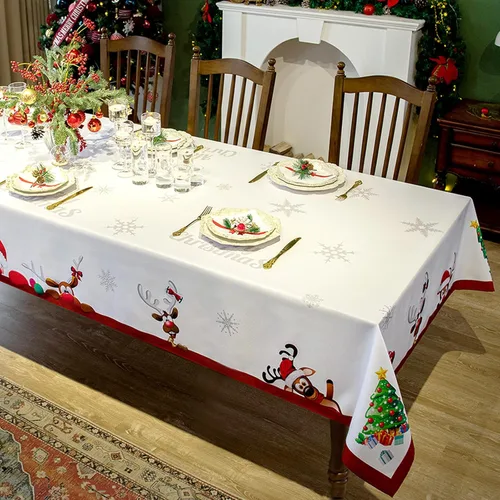 Mantel Rectangular de Navidad de 60 x 102 Pulgadas - Cubierta de Mesa Rectangular Impermeable de Decoración Navideña Impresa para Nochevieja -