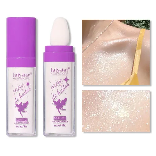 Polvo De Hadas - Palillo de resaltador en polvo con purpurina suelta para contornear polvo facial con brillo (#01 blanco perla)