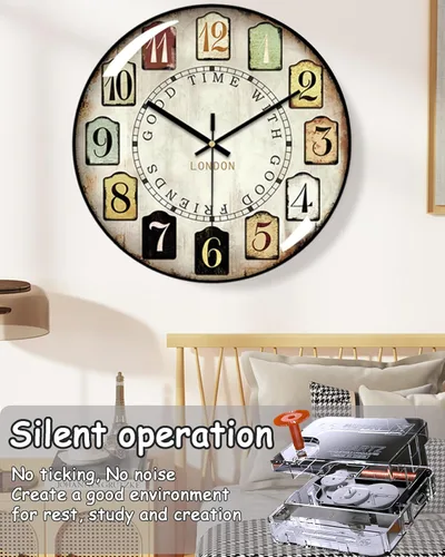 Miniatura 2 de Relojes de pared decorativos que funcionan con pilas, reloj de pared retro con esfera de cristal, esfera de 12 pulgadas con números romanos