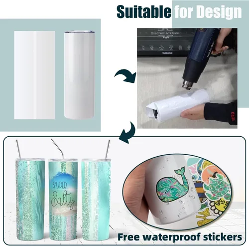 Miniatura 3 de Juego de 12 Vasos de Sublimación de 20 oz, Vasos de Acero Inoxidable de Pared Doble Delgados y Rectos en Blanco, Vaso de Sublimación con Tapa