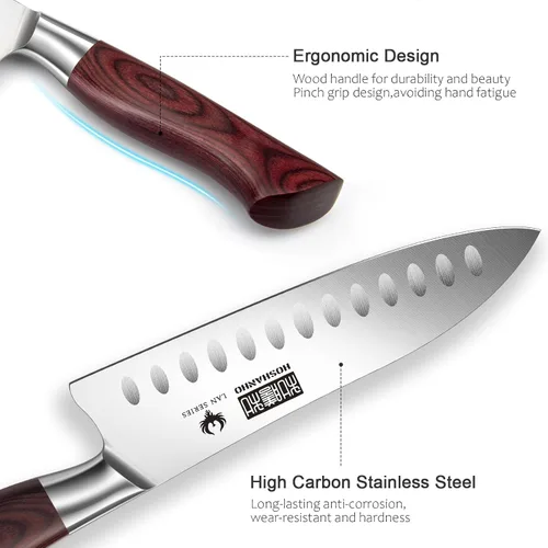 Miniatura 4 de HOSHANHO Santoku - Cuchillo de cocina profesional de acero inoxidable de alto carbono de 7 pulgadas, cuchillo de cocina súper afilado con mango