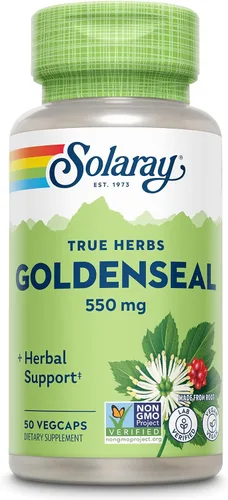 SOLARAY Goldenseal - Cápsulas de raíz de 550 mg, suplementos herbales Golden Seal para apoyo al bienestar, veganas, sin gluten, para adultos, 50