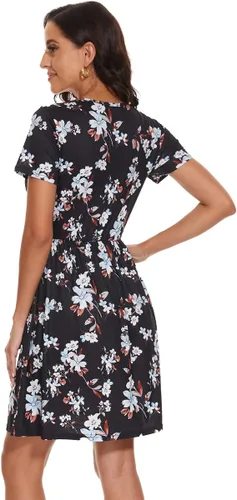 Miniatura 4 de elescat Vestidos de verano para mujer, estilo casual, con vuelo, ajuste holgado, con bolsillos