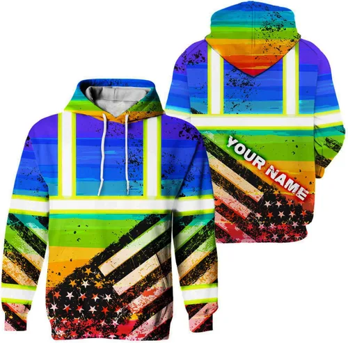 Miniatura 9 de Sudadera con capucha de alta visibilidad con la bandera de Estados Unidos para hombre, sudadera con capucha reflectante de seguridad