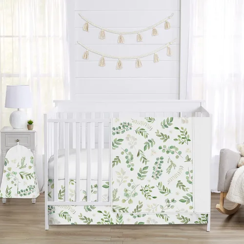 Miniatura 17 de Sweet Jojo Designs Juego de ropa de cama para cuna de bebé niña con hojas florales rosadas y blancas, bohemio, bohemio, acuarela, flores botánicas