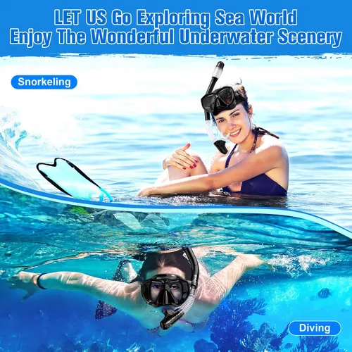 Miniatura 7 de HiiPeak Equipo de esnórquel para adultos, juego de esnórquel seco, vista panorámica amplia, máscara de buceo, juego de esnórquel, gafas de natación