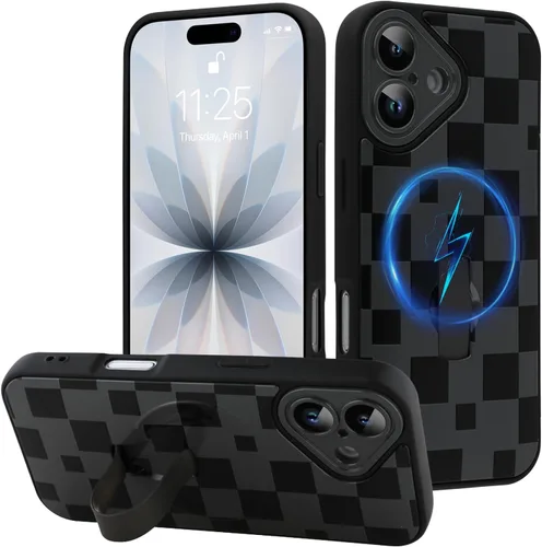Miniatura 52 de Funda diseñada para iPhone 17 Pro Max con soporte plegable y correa para dedos, bonito patrón de lazo de corazón de flor rosa para mujeres y niñas