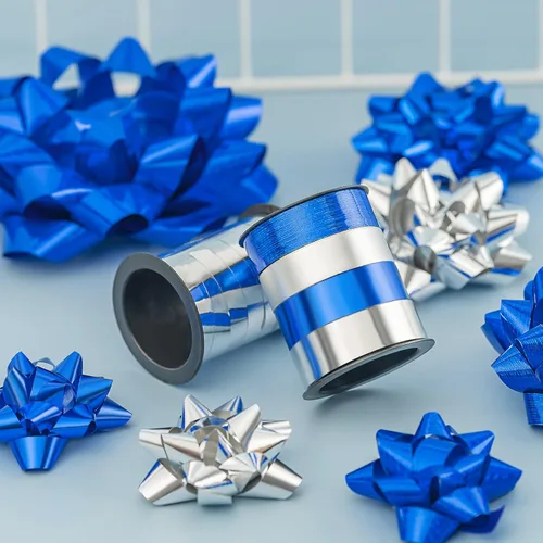 Miniatura 6 de WRAPAHOLIC Surtido de 16 lazos de regalo, 14 lazos de regalo de varios colores (azul rey holográfico y plateado) y 2 cintas rizadas rizadas